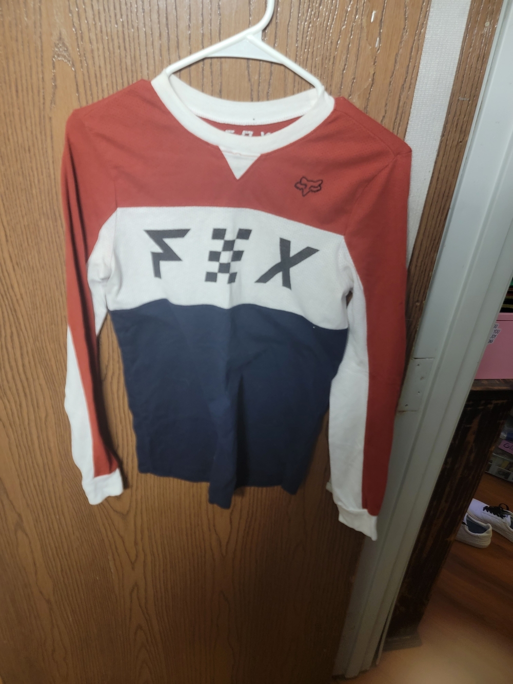 Fox  Long Sleeve Colorblock Tee - Red, White, Navy
